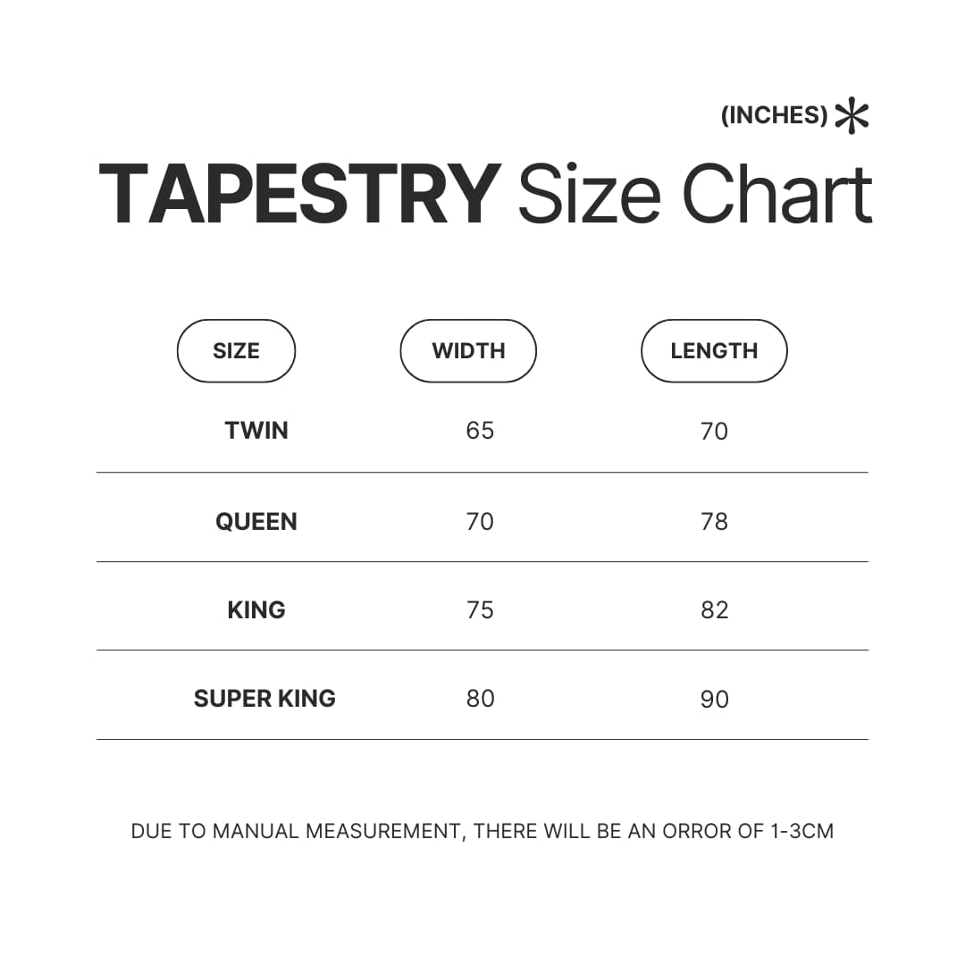 Tapestry Size Chart - Smiling Friends Shop