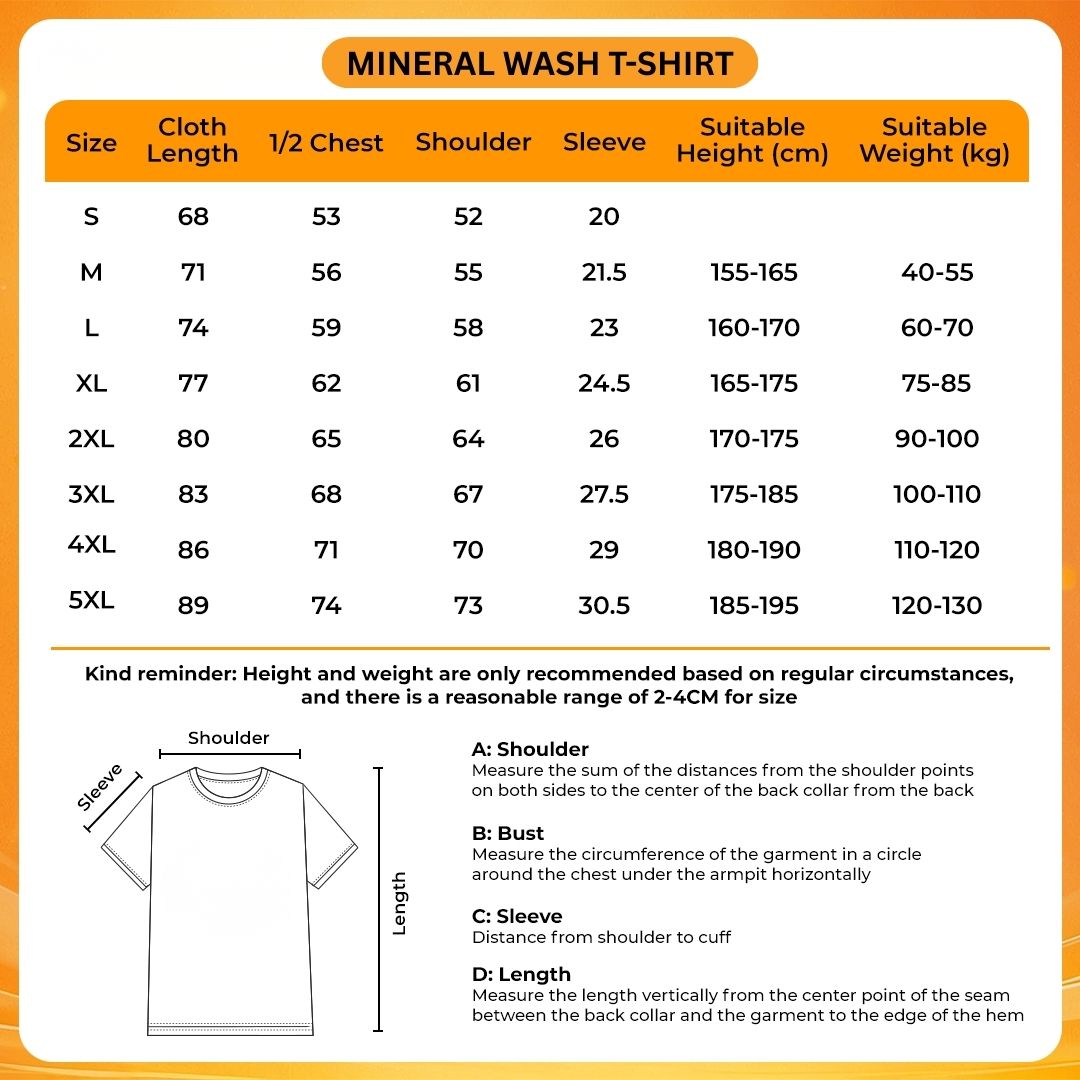 Mineral Wash T Shirt Size Chart - Smiling Friends Shop